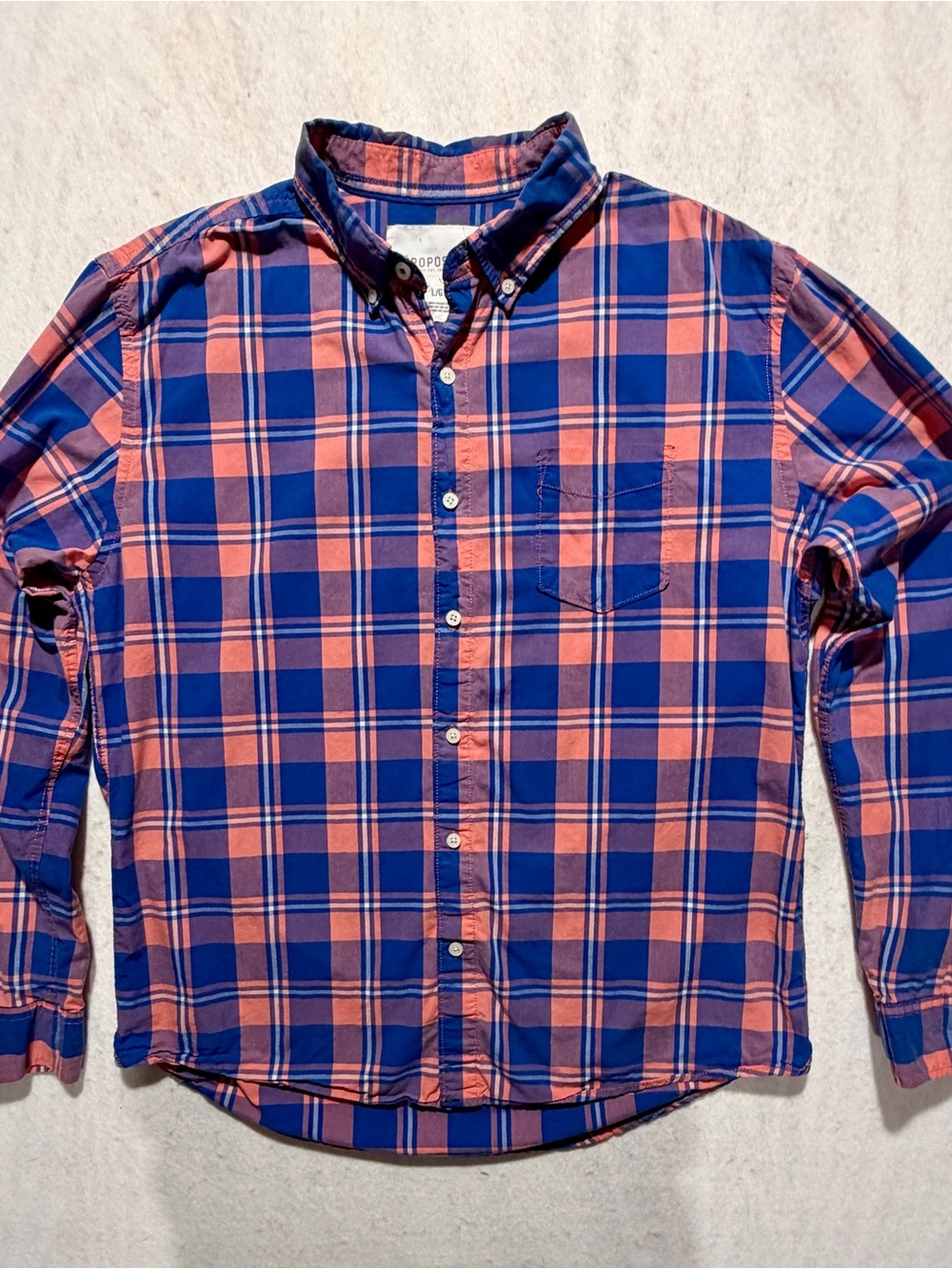 Aeropostale Blue Coral Plaid Long Sleeve Button Down Shirt Size Large Cotton